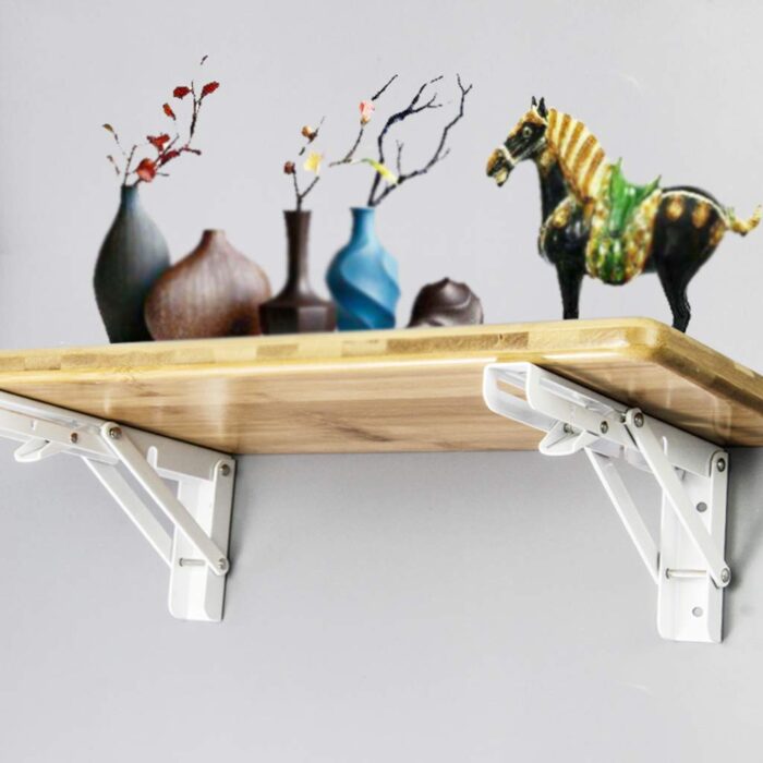 Folding Shelf Brackets 8 Inch Heavy Duty Metal Collapsible Triangle Shelf Bracket.