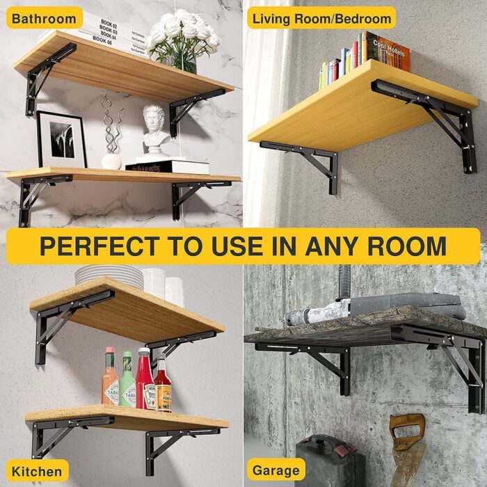 Folding Shelf Brackets 10 Inch Heavy Duty Metal Collapsible Triangle Shelf Bracket