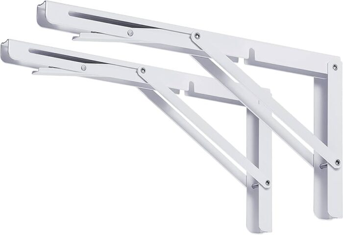 Folding Shelf Brackets 8 Inch Heavy Duty Metal Collapsible Triangle Shelf Bracket.