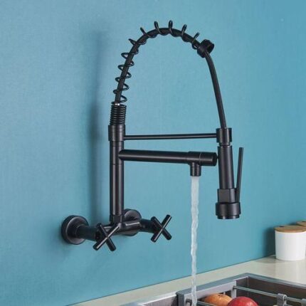 WALL MOUNT DUAL HANDLE SPRING KITCHEN FAUCET