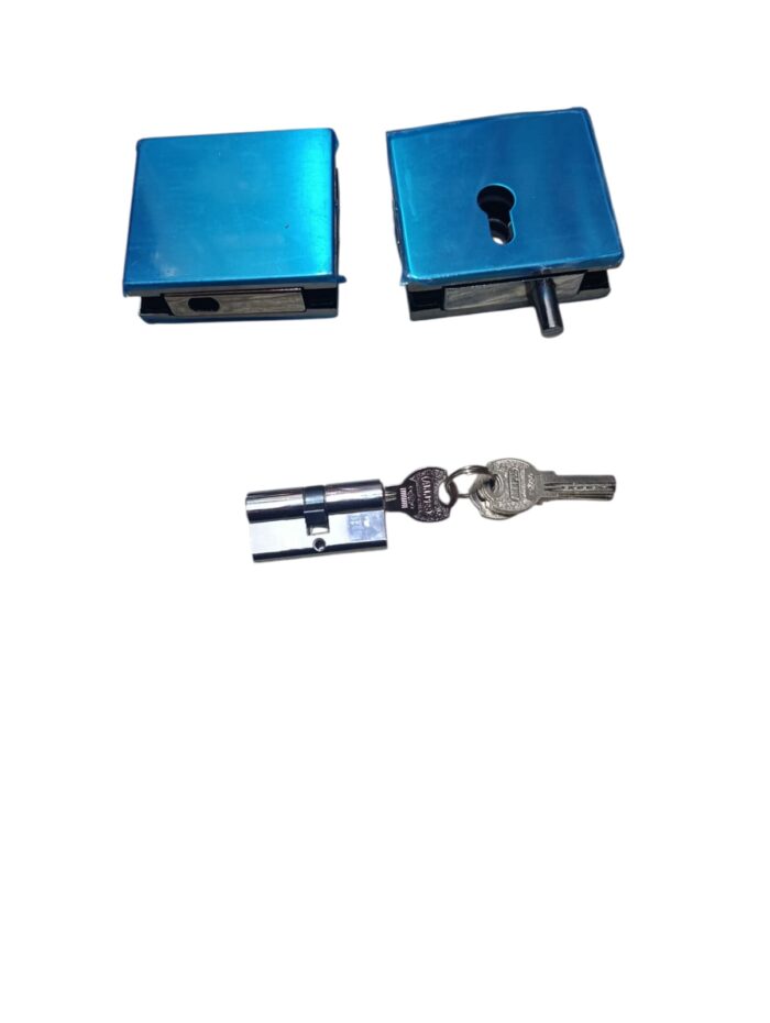 Sleek glass storefront entrance secured with a double sided center lock