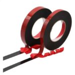 Roll of red double sided tape with a peeled-back liner