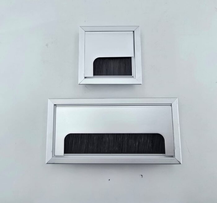 80mm by 160mm Square Desk Grommet - Silver