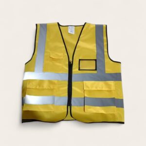 Mustard yellow reflective vests with pockets